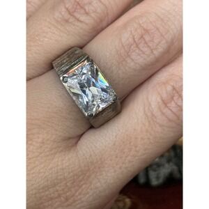 Large Clear Stone Cocktail Ring Distressed MCM  Sz 8